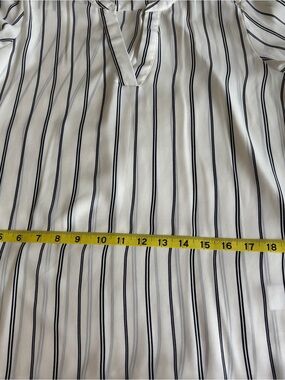 Adrianna Papell White Blouse with Black Vertical Stripes